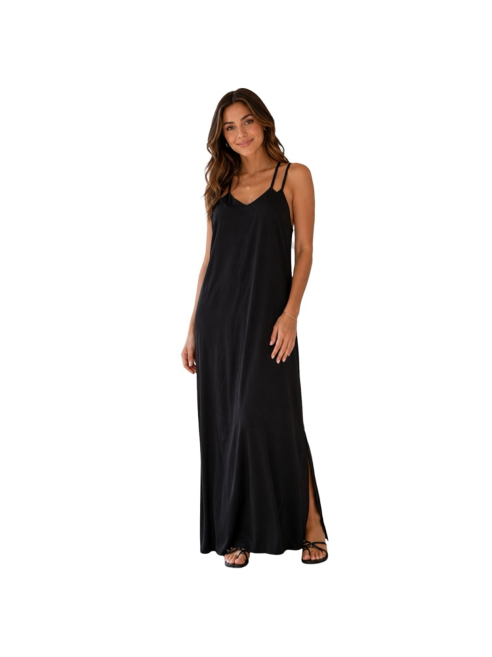 SheBird Black Racerback Maxi Dress Built-In Bra Size 6 Large